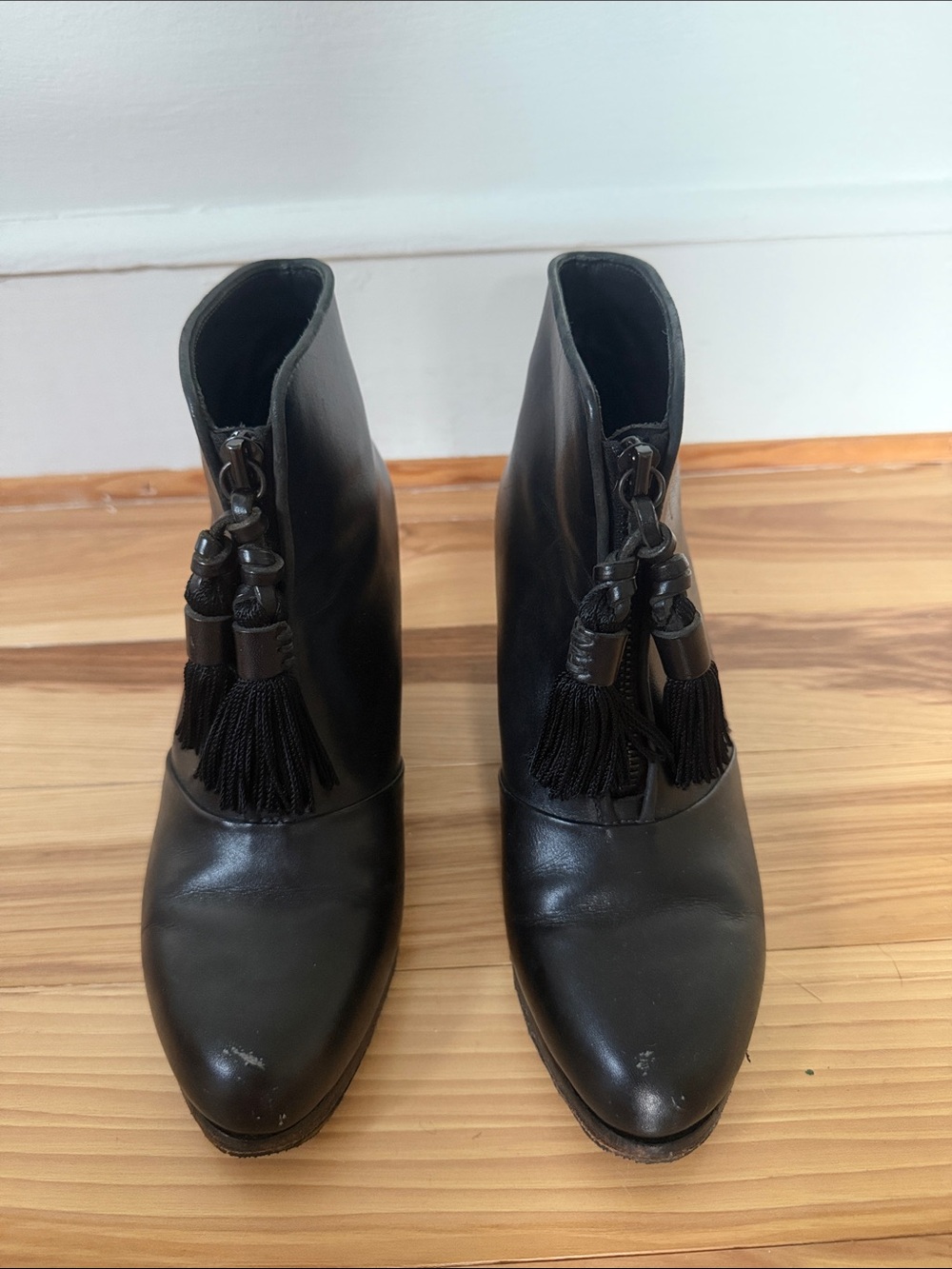 rag & bone Black Leather Tassel Ankle Boots